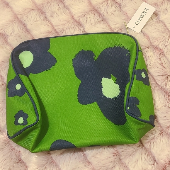 New with Tag! Clinique x Kate Spade Green Navy Makeup Bag Zipper Pouch. - Picture 2 of 2